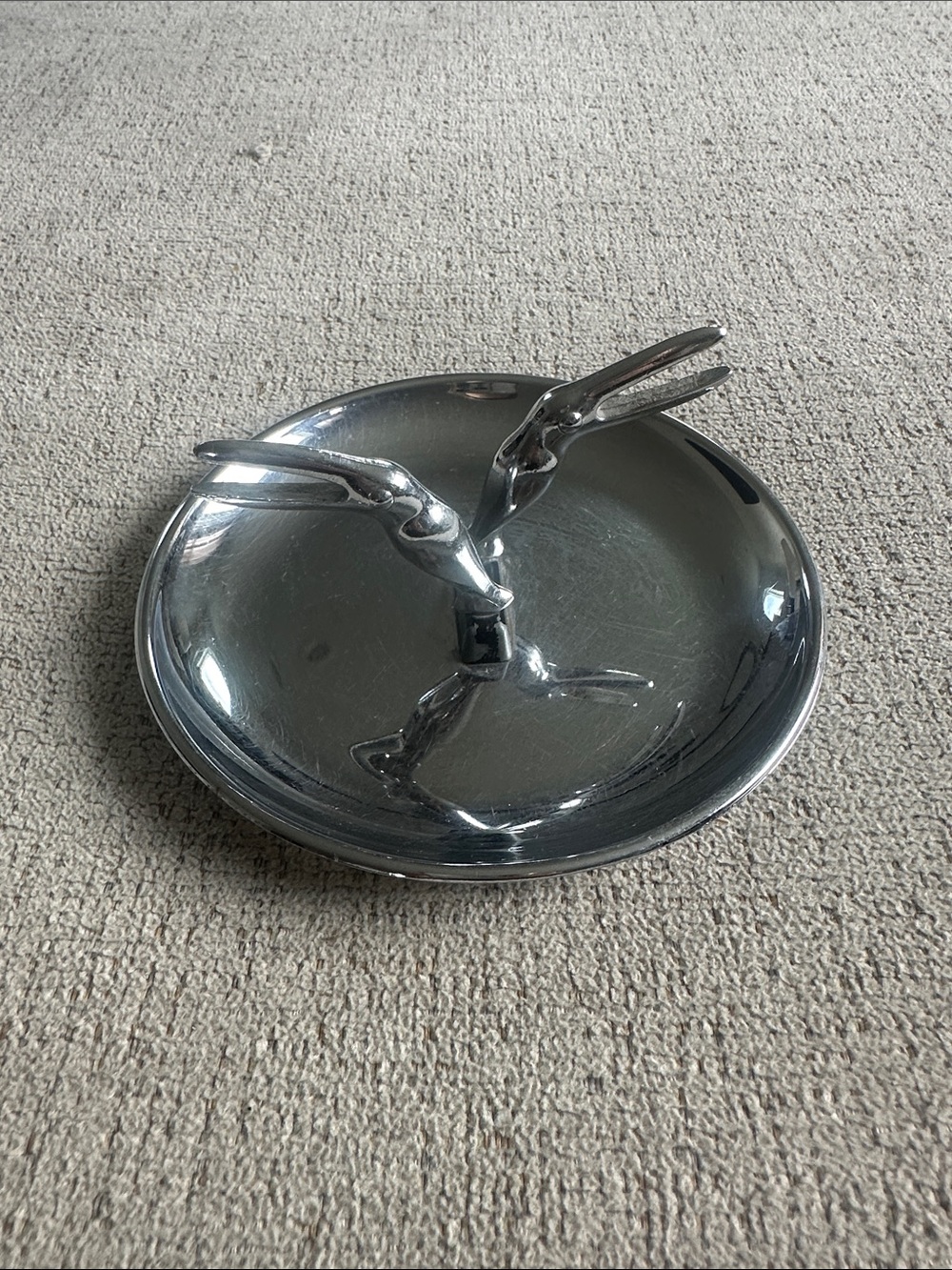 Vintage MCM Chrome Pincherette Pelican Ashtray Pat. D-93596 USA